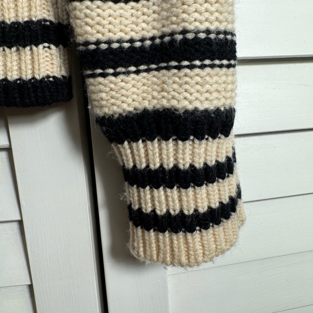 J. Crew Women’s Striped Black & Cream Mockneck Sweater Jewel Button Detail Small - Picture 9 of 13